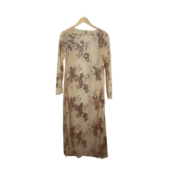 Windsor Mesh Sheer Sequin Floral Open Maxi Duster Kimono Gold Size S - Picture 9 of 9